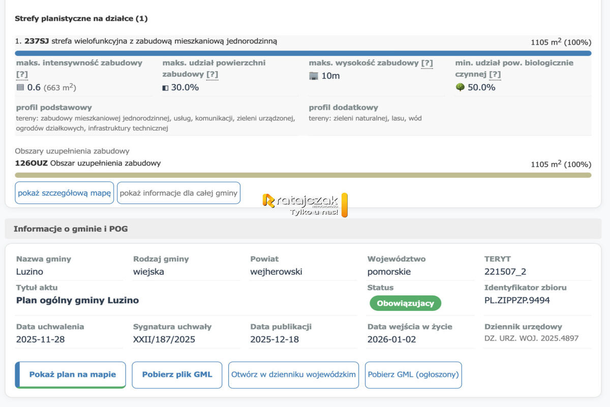 Działka budowlana 1106 m² | Milwino | Szybki dojazd do Trójmiasta – Milwino