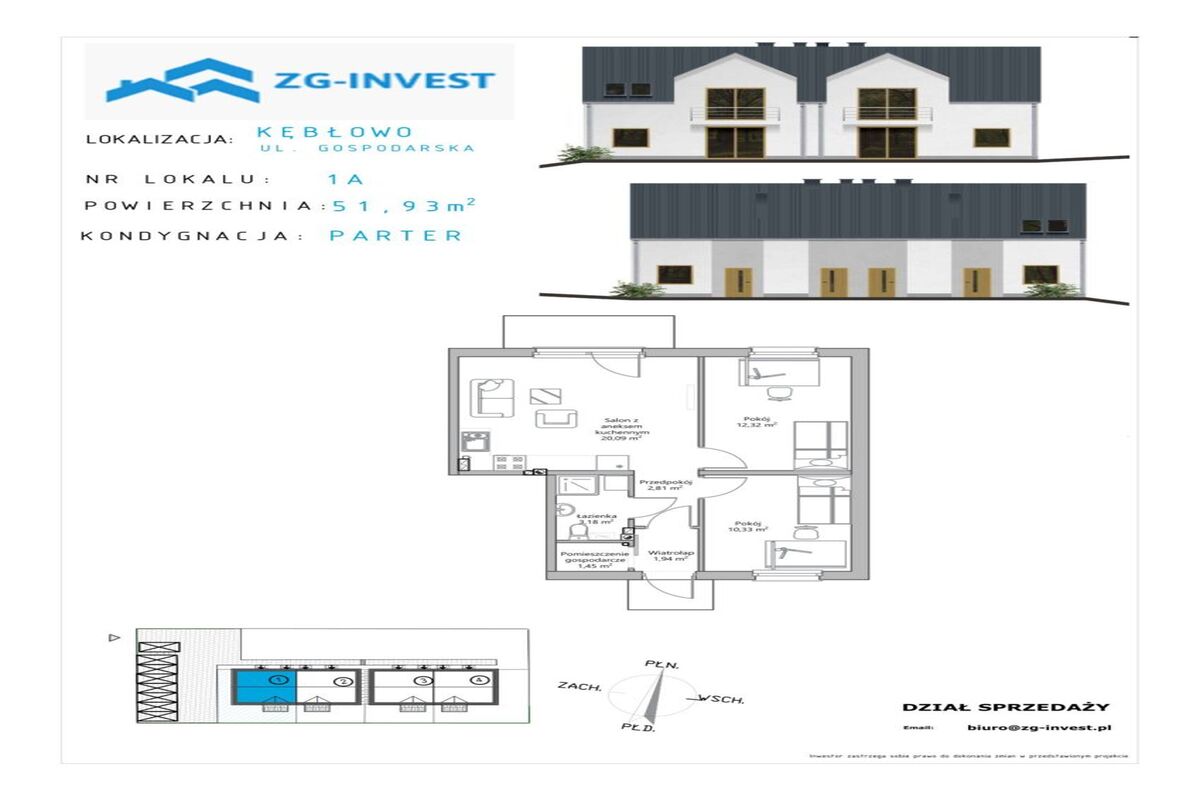 Gospodarska|3 pokoje|M.Postojowe|ogródek|Kębłowo